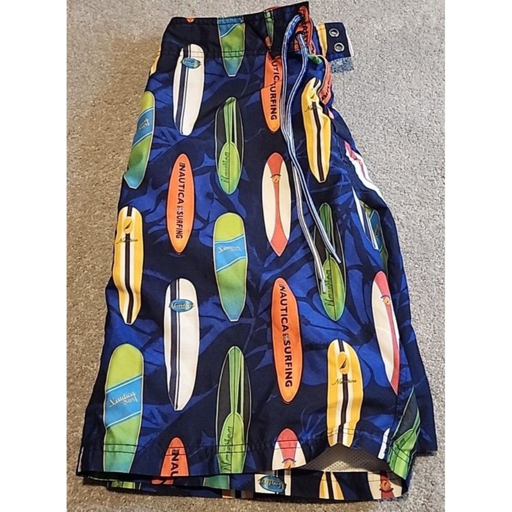 NAUTICA Men's Surf Board Print Swim Shorts Trunks Size 32" Waist Navy Blue